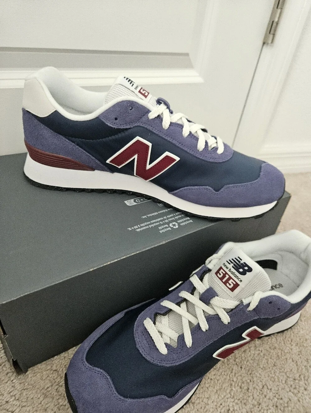 New In Box Men's New Balance 515 Sustainable Sneakers Navy/Burg Sz US 13